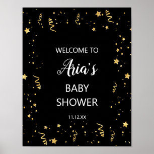 Goldene Feier auf dem Black Baby Dusche Begrüßungs Poster