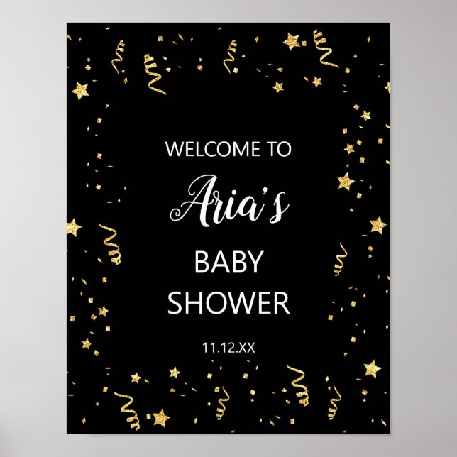 Goldene Feier auf dem Black Baby Dusche Begrüßungs Poster (Vorne)