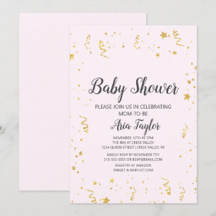 Goldene Feier auf der Pink Calligraphy Baby Dusche Einladung