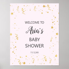Goldene Feier auf Pink Baby Dusche Begrüßungszeich Poster