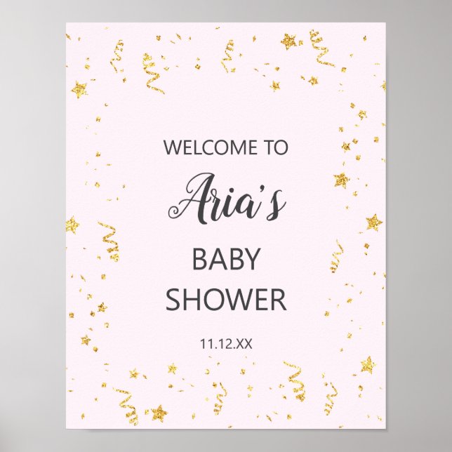 Goldene Feier auf Pink Baby Dusche Begrüßungszeich Poster (Vorne)