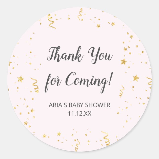 Goldene Feier auf Pink Baby Dusche Gefallen Runder Aufkleber (Vorderseite)