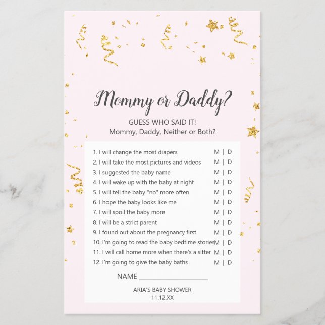 Goldene Feier auf rosa Mommy oder Daddy Game Flyer (Vorne)