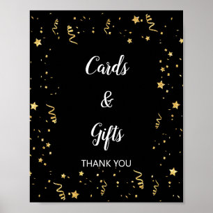 Goldene Feier auf schwarzen Karten & Geschenke Sch Poster