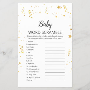 Goldene Feier Dusche UK Baby Wort Unordnung Flyer