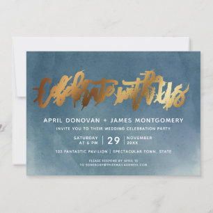Goldene Feier mit US Brush Typografy Wedding Einladung