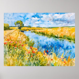 Goldene Felder an der Havel Havelland Aquarell Poster