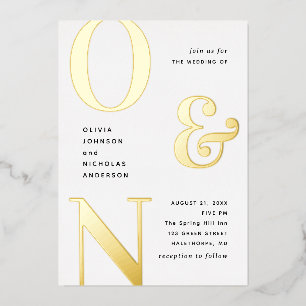 Goldene fette Typografie moderne Hochzeit + Detail Folieneinladung