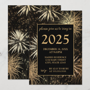 Goldene Feuerwerke Silvester Party Einladung