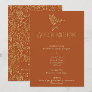 Goldene Filigran Art Deco Eisvogel 50. Geburtsta Einladung