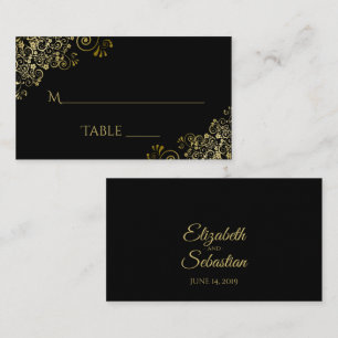 Goldene Filigran Elegante Schwarze Hochzeits Begle Platzkarte