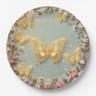 Goldene Filigran-Schmetterlinge mit Blumendekor Pappteller