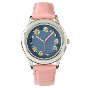 Goldene Fisch- & Daisy-Rosélederuhr Armbanduhr