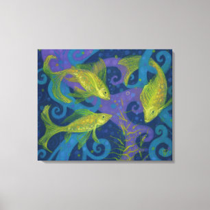 Goldene Fische, Blau und Gelb, Unterwasser Leinwanddruck