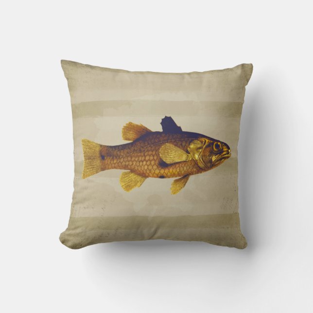 Goldene Fische in Pen und Tinte Vintag Kissen (Vorderseite)