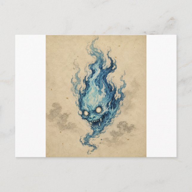 Goldene Flamme Onibi Geist Postkarte (Vorderseite)