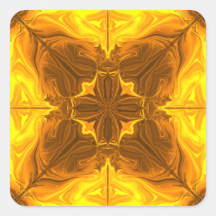 Goldene Flammen-Kaleidoskop-Fraktal-Kunst Quadratischer Aufkleber