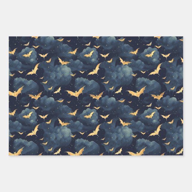 Goldene Fledermäuse Geschenkpapier Set (Vorderseite)