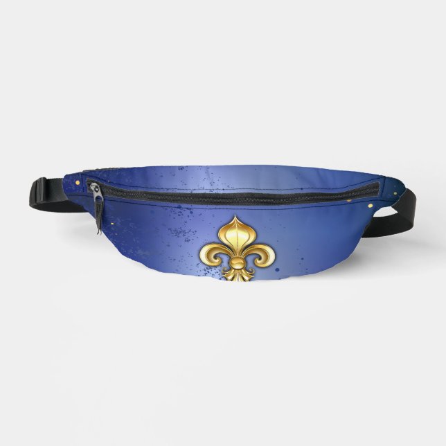 Goldene Fleur de Lis auf Blau Bauchtasche (Vorderseite)