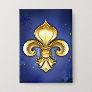 Goldene Fleur de Lis auf Blau Button