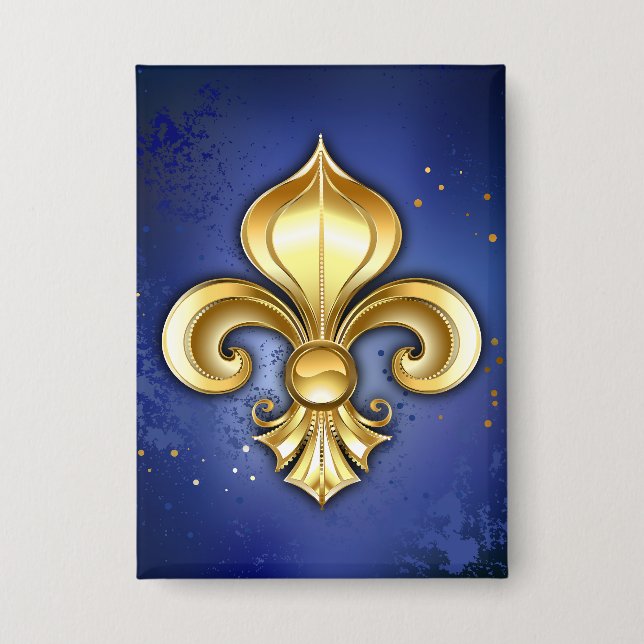 Goldene Fleur de Lis auf Blau Button (Vorderseite)