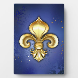 Goldene Fleur de Lis auf Blau Fotoplatte