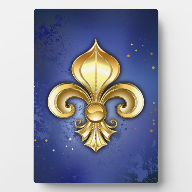 Goldene Fleur de Lis auf Blau Fotoplatte (Vorderseite)