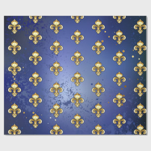 Goldene Fleur de Lis auf Blau Geschenkpapier