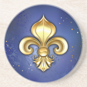 Goldene Fleur de Lis auf Blau Getränkeuntersetzer