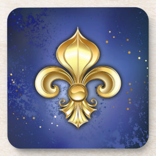 Goldene Fleur de Lis auf Blau Getränkeuntersetzer