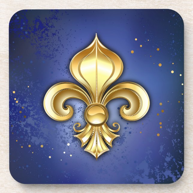Goldene Fleur de Lis auf Blau Getränkeuntersetzer (Vorderseite)