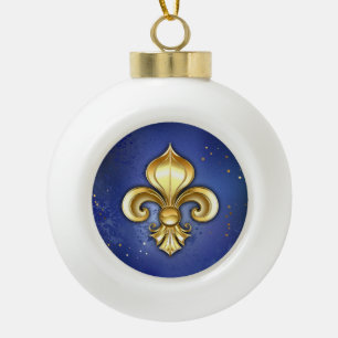 Goldene Fleur de Lis auf Blau Keramik Kugel-Ornament