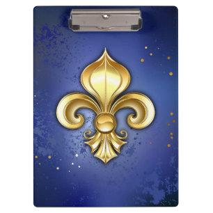 Goldene Fleur de Lis auf Blau Klemmbrett