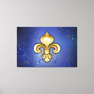Goldene Fleur de Lis auf Blau Leinwanddruck