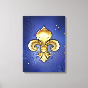 Goldene Fleur de Lis auf Blau Leinwanddruck