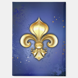 Goldene Fleur de Lis auf Blau Magnet