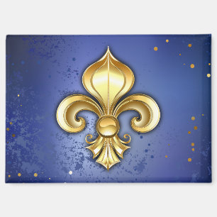 Goldene Fleur de Lis auf Blau Magnet