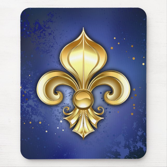 Goldene Fleur de Lis auf Blau Mousepad (Vorne)