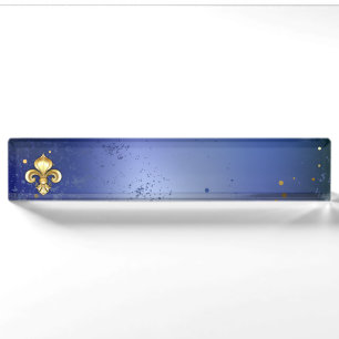 Goldene Fleur de Lis auf Blau Namensplakette