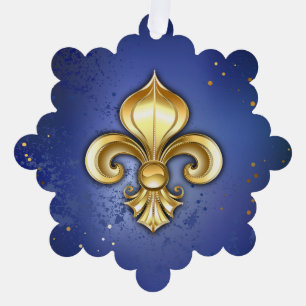 Goldene Fleur de Lis auf Blau Ornament Karte