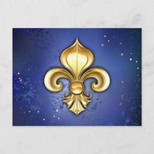 Goldene Fleur de Lis auf Blau Postkarte