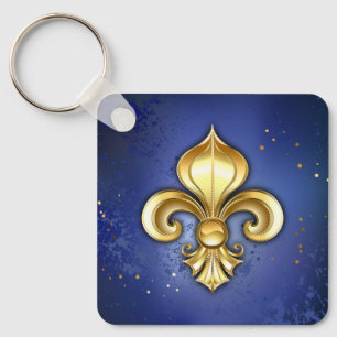 Goldene Fleur de Lis auf Blau Schlüsselanhänger