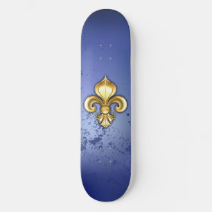 Goldene Fleur de Lis auf Blau Skateboard