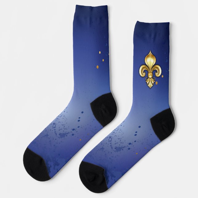 Goldene Fleur de Lis auf Blau Socken (Linkes Detail)