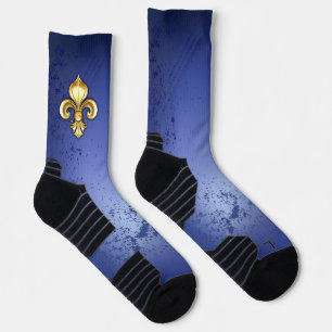 Goldene Fleur de Lis auf Blau Socken