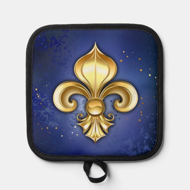 Goldene Fleur de Lis auf Blau Topflappen (Vorderseite)