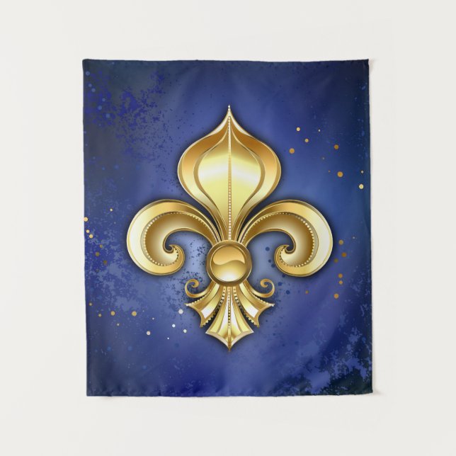 Goldene Fleur de Lis auf Blau Wandteppich (Vorderseite)