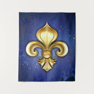 Goldene Fleur de Lis auf Blau Wandteppich