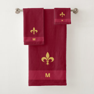 Goldene Fleur-de-Lis auf burgunderrotem Badehandtu Badhandtuch Set