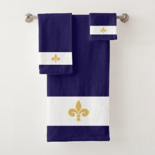 Goldene Fleur de Lis auf Navyblau und Weiß Badhandtuch Set